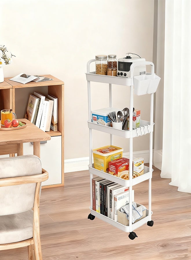 بوفان عربة تخزين بلاستيكية متعددة الاستخدامات بأربع طبقات مع عجلات قابلة للقفل، أرفف تخزين متعددة الوظائف للمطبخ وغرفة المعيشة والمكتب، لون أبيض - Image 3