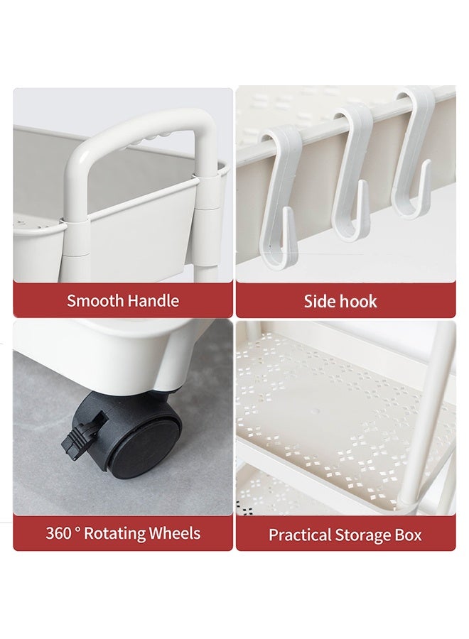 بوفان عربة تخزين بلاستيكية متعددة الاستخدامات بأربع طبقات مع عجلات قابلة للقفل، أرفف تخزين متعددة الوظائف للمطبخ وغرفة المعيشة والمكتب، لون أبيض - Image 4