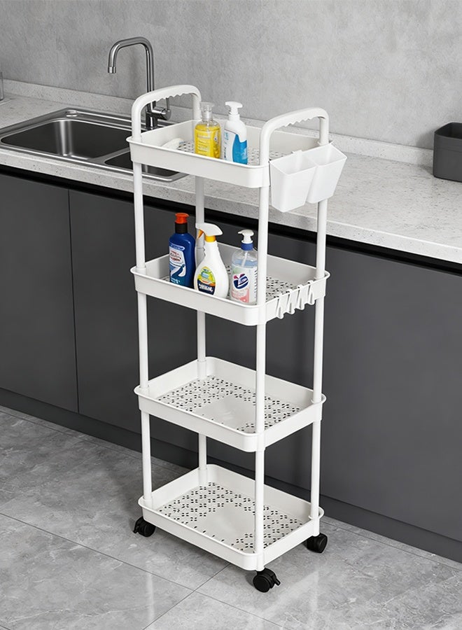 بوفان عربة تخزين بلاستيكية متعددة الاستخدامات بأربع طبقات مع عجلات قابلة للقفل، أرفف تخزين متعددة الوظائف للمطبخ وغرفة المعيشة والمكتب، لون أبيض - Image 1
