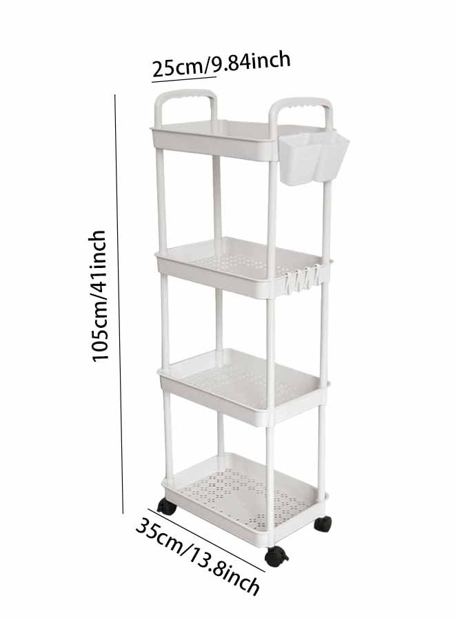 بوفان عربة تخزين بلاستيكية متعددة الاستخدامات بأربع طبقات مع عجلات قابلة للقفل، أرفف تخزين متعددة الوظائف للمطبخ وغرفة المعيشة والمكتب، لون أبيض - Image 2