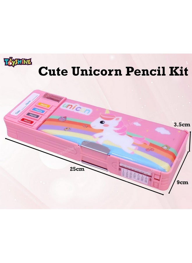 Toyshine Toyshine Multi Compartment Button Operated Unicorn Pencil Box, With Pen Stand In-Built, Push Button Enabled Storages And Sharpener For Kids - Pink - Plastic  - Image 5
