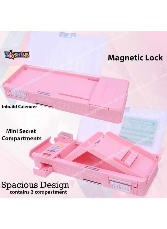 Toyshine Toyshine Multi Compartment Button Operated Unicorn Pencil Box, With Pen Stand In-Built, Push Button Enabled Storages And Sharpener For Kids - Pink - Plastic  - Image 2