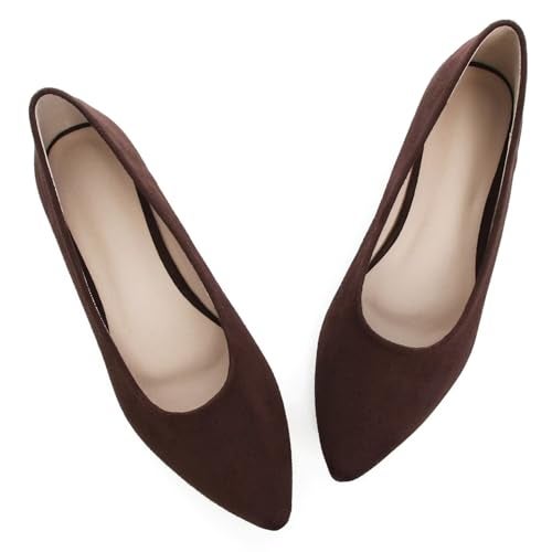 LUXINYU Classic SlipOn Flat Ballet Shoes Soft Suede Solid Pointed Toe Flats Comfortable Dress ShoesBrown 10 - Image 1