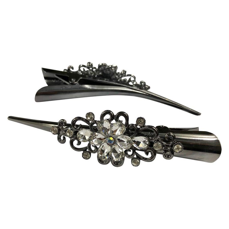 DAONACO Large Retro Metal Hair Clips Flower Duck Bill Clips Rhinestone Hair Barrettes with Teeth Hair Pins Hair Slide Stylish for Women Girl Hair Jewelry Accessories White 