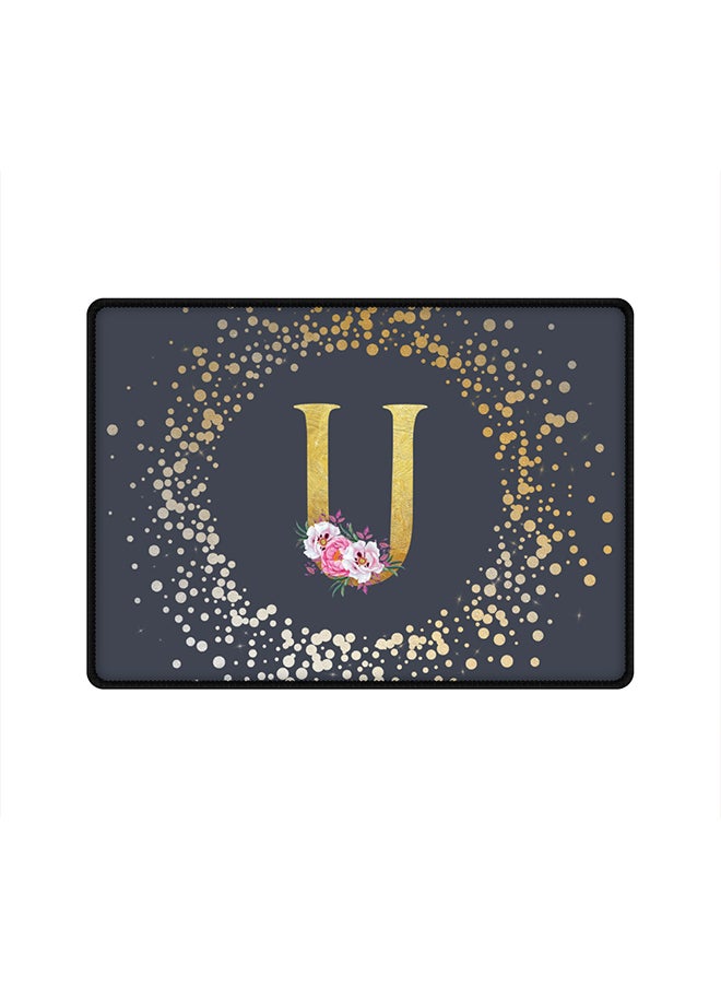 Stylizedd - Designer Gaming Mouse Pad  Anti-Skid Mousepad Large Keyboard Mouse Pad Desk Mat Custom Monogram Initial Letter Floral Pattern Alphabet - U  (Grey) - Image 1