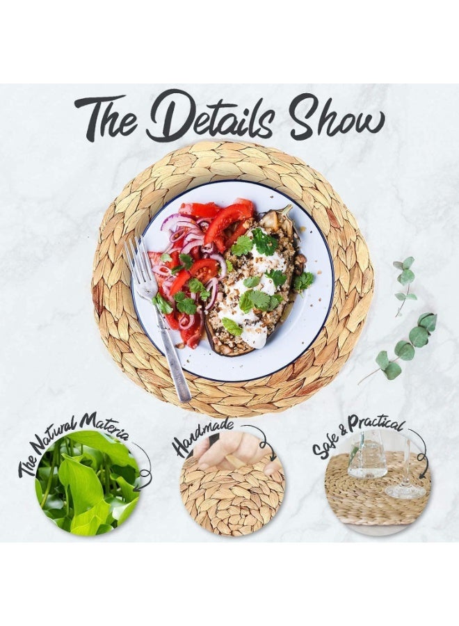 HOMESTAR 4-Pack 30cm Handwoven Water Hyacinth Placemats - Natural Round Table Mats for Dining, Heat Resistant Coasters for Plates & Bowls, Eco-Friendly Set - Image 3