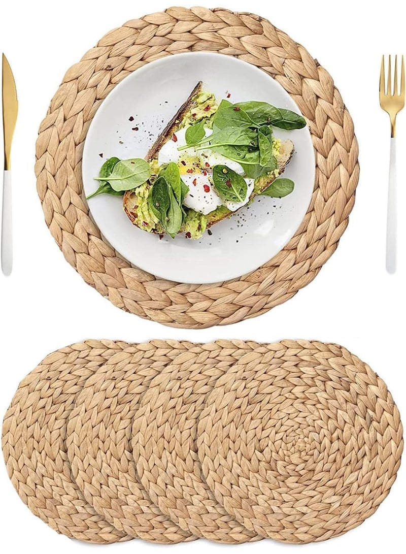 HOMESTAR 4-Pack 30cm Handwoven Water Hyacinth Placemats - Natural Round Table Mats for Dining, Heat Resistant Coasters for Plates & Bowls, Eco-Friendly Set - Image 1