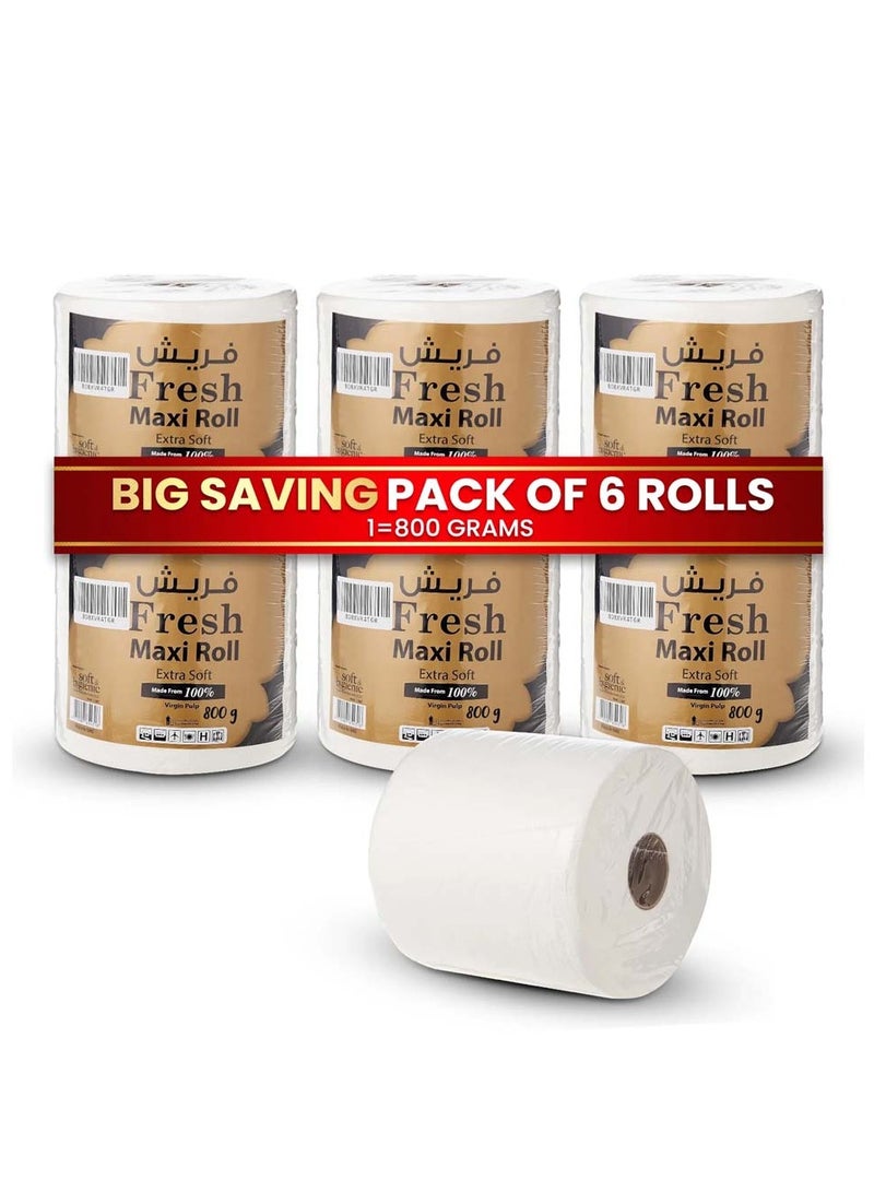 Midwest لفافة ماكسي مميزة 800 جرام (6 قطع × 2 طبقة) - ميغا (800 جرام لكل لفافة) - جودة مطبخ - Image 1