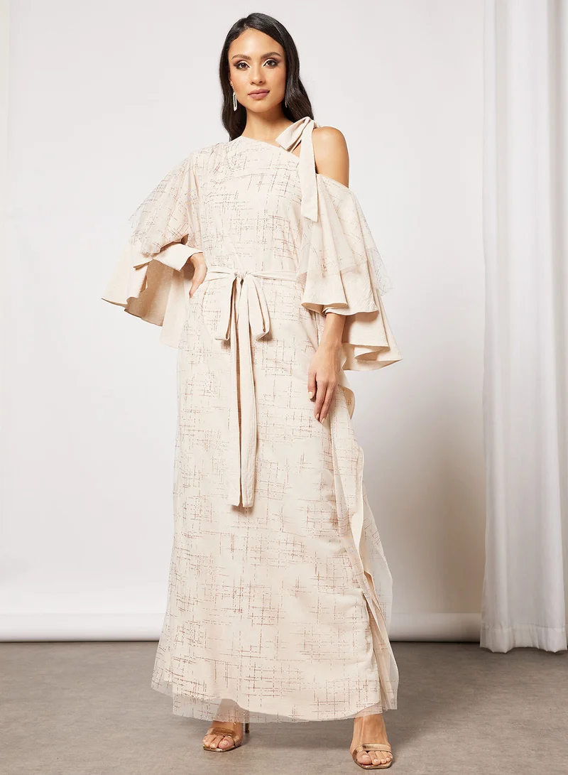 House of Moda One Shoulder Tulle Ruffle Dress