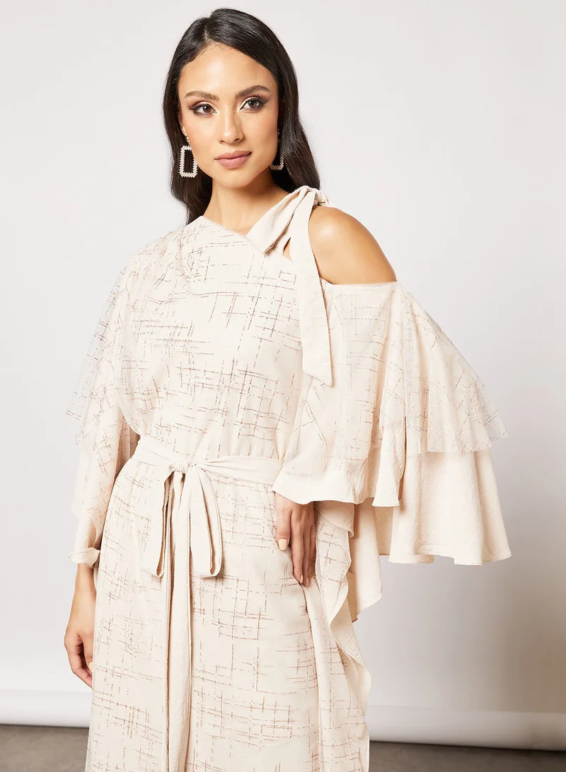 House of Moda One Shoulder Tulle Ruffle Dress