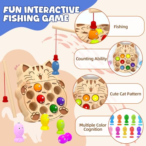 edutree Wooden Magnetic Fishing Game for Toddlers 24 Montessori Sensory Busy Board Educational Learning Fine Motor Skills Toys for 2 3 4 Years Old Boys Girls - Image 5