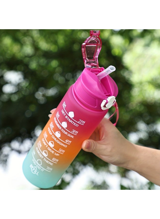 جلوسكي زجاجة مياه بلاستيكية متدرجة الألوان عالية السعة مع ماصة وحبل قصير - Image 2