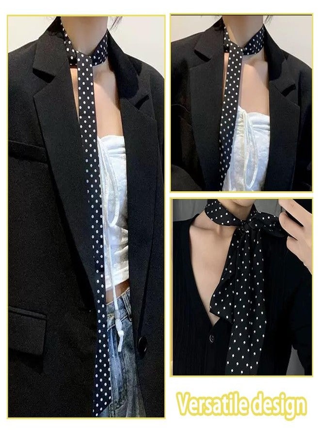 Sdopbinbin Black Polka Dot Skinny Scarf for Women Summer Long Skinny Silk Neck Hair Scarf for Women Black And White Polka Dot Neckerchief for Woman Summer Hair Ribbon Scarf - Image 3