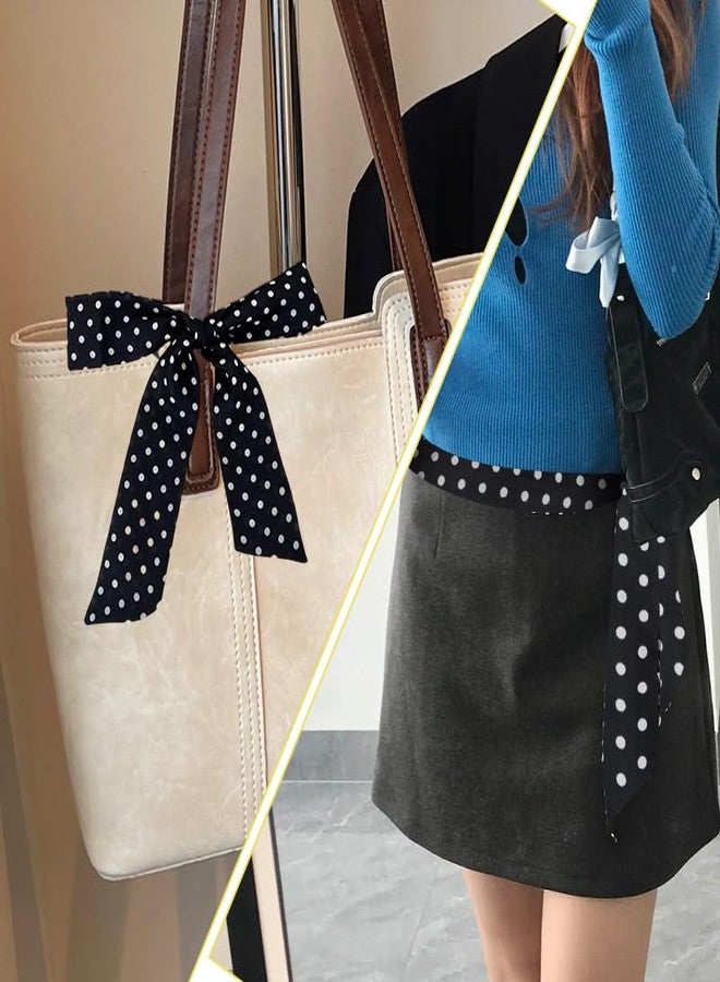 Sdopbinbin Black Polka Dot Skinny Scarf for Women Summer Long Skinny Silk Neck Hair Scarf for Women Black And White Polka Dot Neckerchief for Woman Summer Hair Ribbon Scarf - Image 5