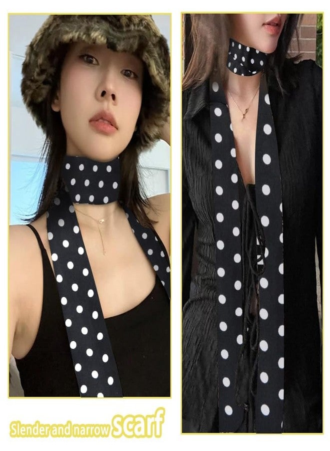 Sdopbinbin Black Polka Dot Skinny Scarf for Women Summer Long Skinny Silk Neck Hair Scarf for Women Black And White Polka Dot Neckerchief for Woman Summer Hair Ribbon Scarf - Image 4