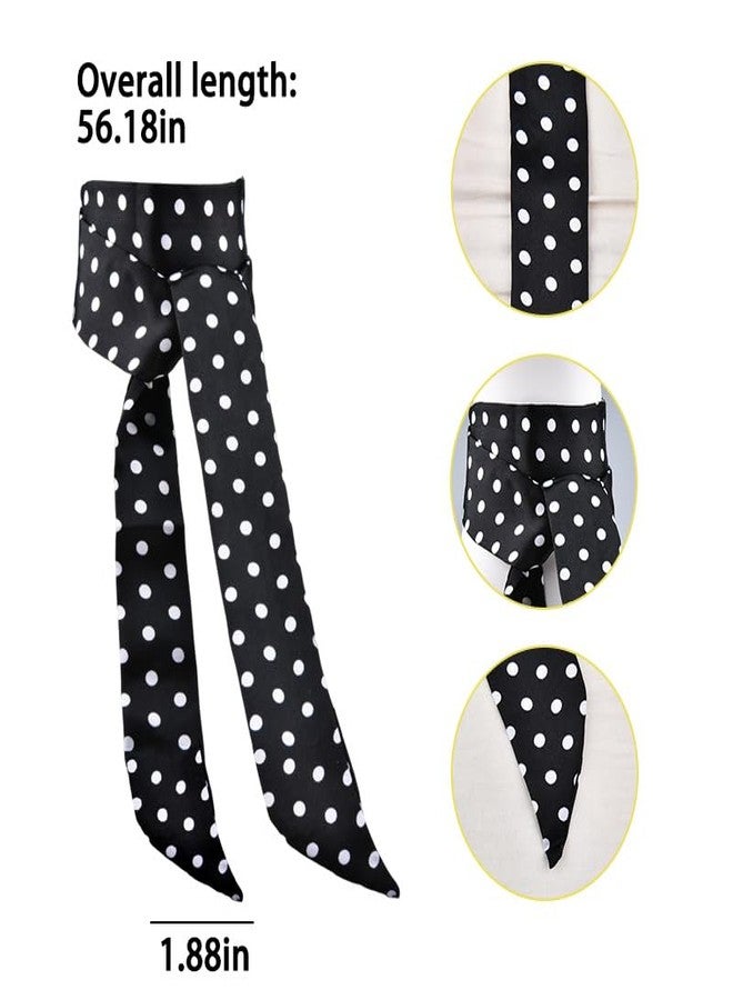 Sdopbinbin Black Polka Dot Skinny Scarf for Women Summer Long Skinny Silk Neck Hair Scarf for Women Black And White Polka Dot Neckerchief for Woman Summer Hair Ribbon Scarf - Image 2