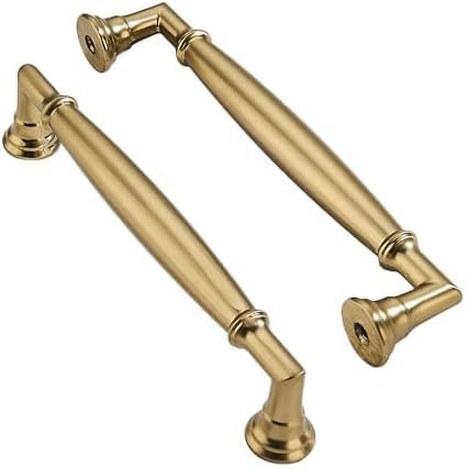 ZAUYX 10 Pack 5 Inch Hole Center Brushed Brass Cabinet pulls Solid Satin Brass Heavy Duty Cabinet Pull Cabinet Handles Kitchen Cabinet Hardware Vanity Handles Bathroom Cabinet pulls - Image 1