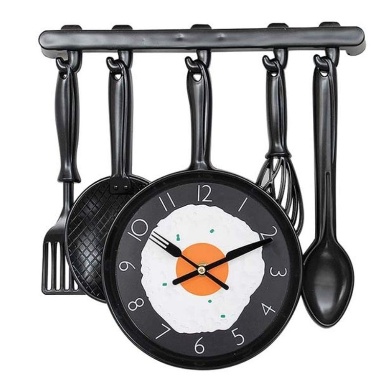 Muellery Muellery Kitchen Decorative Frying Pan Wall Mounted Clock with Fried Egg for Dinning Hall Restaurant Caf TPCA54336P