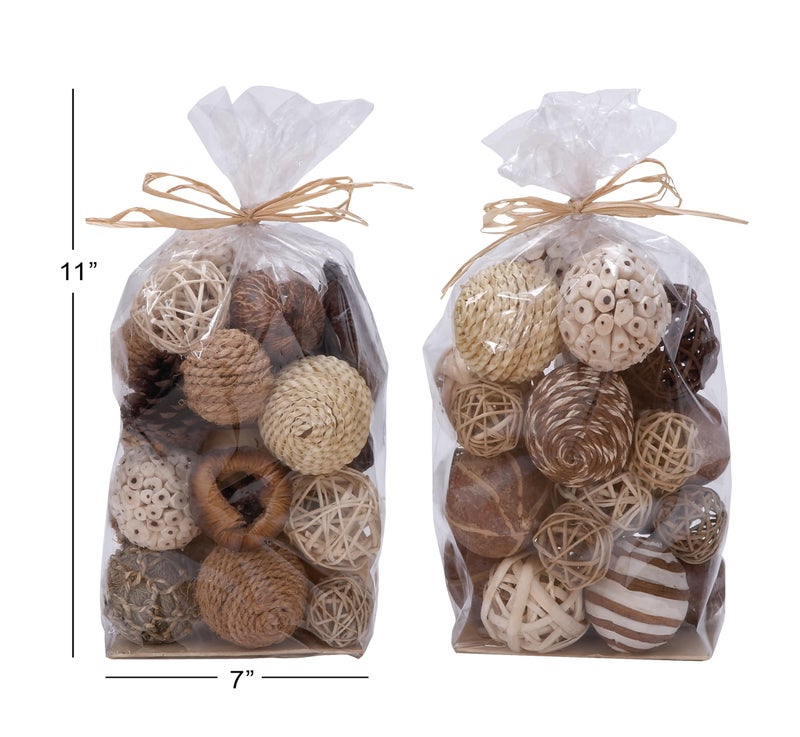 ديكو 79 Deco 79 Coastal Plant Round Round Orbs & Vase Filler Set of 2 11 "H 7" "W Brown - Image 3