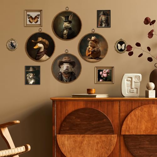 LANBAIHE Vintage Round Wall Art Decor 10x10Inch, Rabbit Wall Art Framed Canvas Print Decor, Victorian Portrait Animal Art Decor for Home Farmhouse Bedroom Living Room (Rabbit) - Image 5