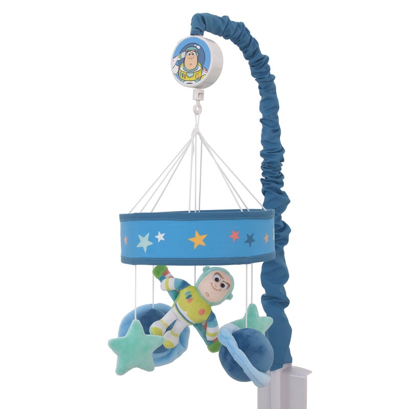 NoJo Disney Toy Story Buzz Lightyear Blue and Aqua Blast Off Stars and Planets Plush Musical Mobile