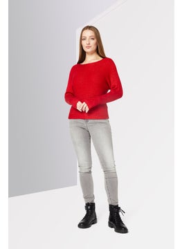 Lauren by Ralph Lauren Women Boat Neck Long Sleeve Knitted Sweater, Red  - Image 2
