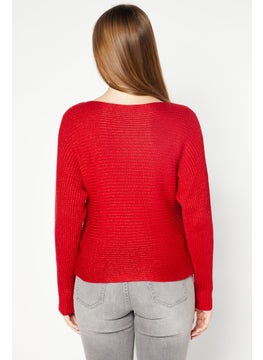 Lauren by Ralph Lauren Women Boat Neck Long Sleeve Knitted Sweater, Red  - Image 3