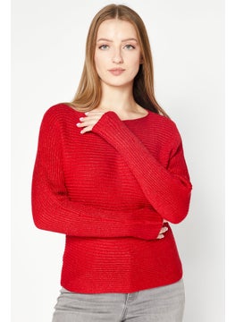 Lauren by Ralph Lauren Women Boat Neck Long Sleeve Knitted Sweater, Red  - Image 1