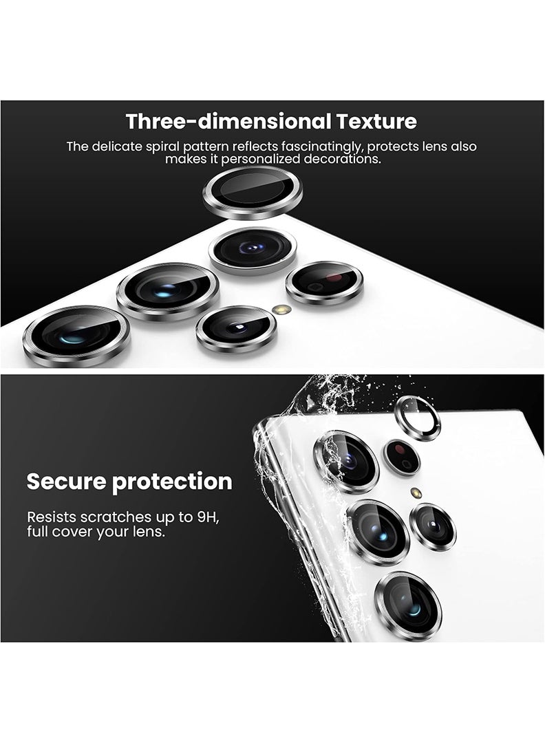 Theodor S24 Ultra 5 Pcs Camera Lens Protector With 9H Tempered HD Glass Camera Cover Anti Scratch Aluminum Alloy Camera Ring, Silver  - Image 3