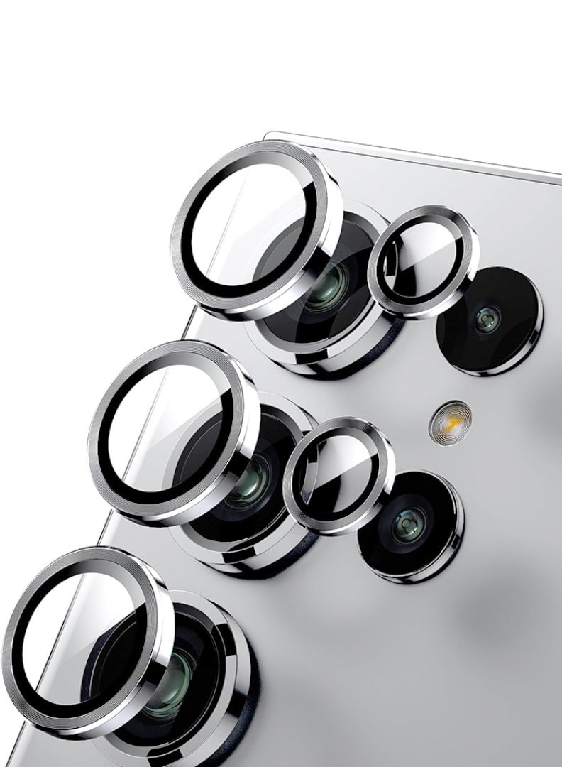 Theodor S24 Ultra 5 Pcs Camera Lens Protector With 9H Tempered HD Glass Camera Cover Anti Scratch Aluminum Alloy Camera Ring, Silver  - Image 1
