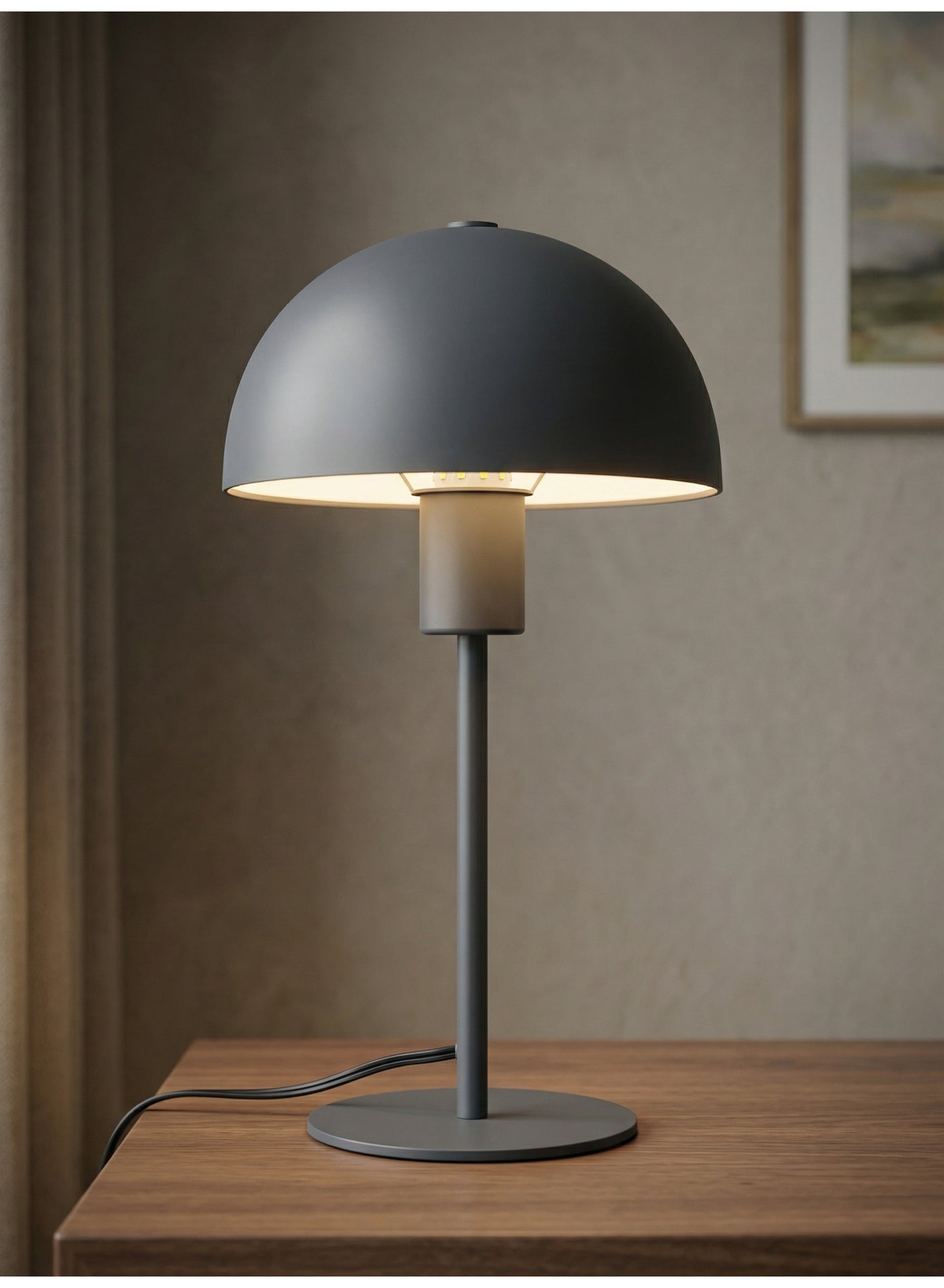 Minimalist Mushroom Table Lamp Dark Grey, Nordic Scandinavian Metal Desk Lamp 36cm, E27 Bulb Included, Dimmer Switch, Matte Finish, for Bedroom Office Living Room