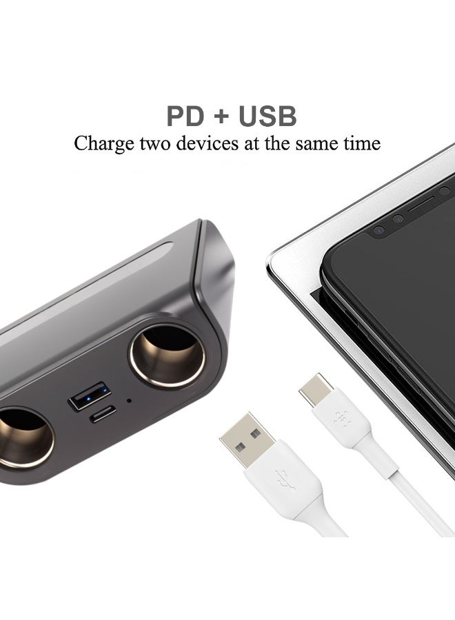 MOB Dual Car Power Socket Splitter with USB Type A and Type C Ports, 12V 24V Vehicle Power Adapter with Dual Socket Output, 120cm Extension Cable, 2.4A USB Charging for Car SUV Truck Van Accessories Phone Tablet GPS Dash Cam Power Supply Charger Fast - Image 3