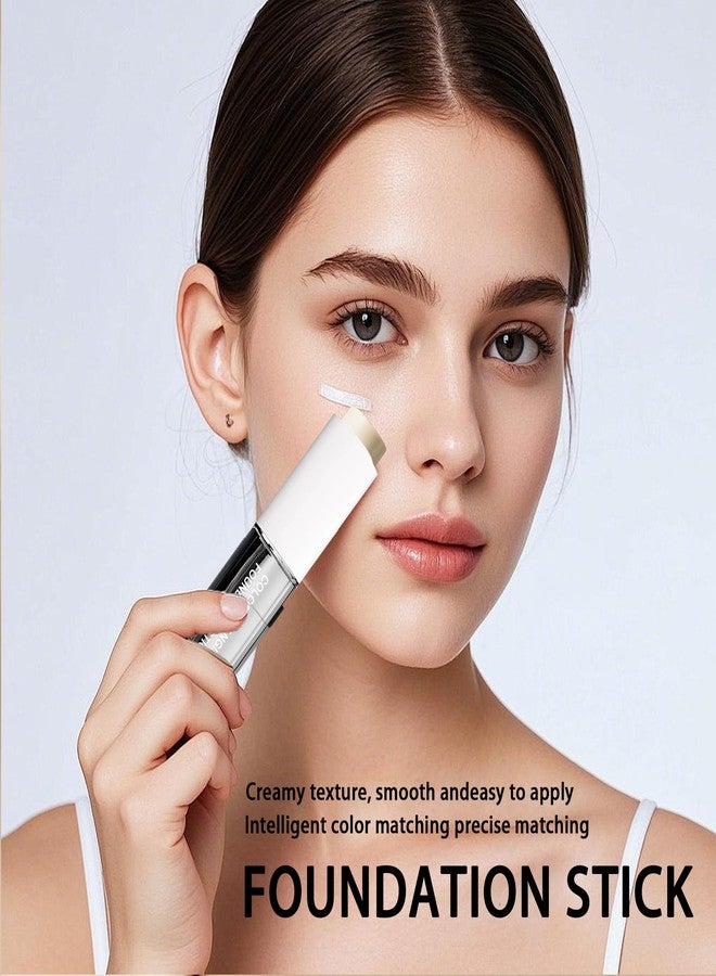 LINELLE Color Changing Foundation Stick V, Korean Makeup Cream Stick 3 In 1- White Foundation- Full Coverage Hydrating Concealer Balm, 2PCS Dual-Ended With Detachable Brush - Image 3