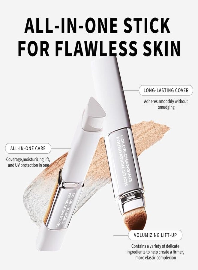LINELLE Color Changing Foundation Stick V, Korean Makeup Cream Stick 3 In 1- White Foundation- Full Coverage Hydrating Concealer Balm, 2PCS Dual-Ended With Detachable Brush - Image 5