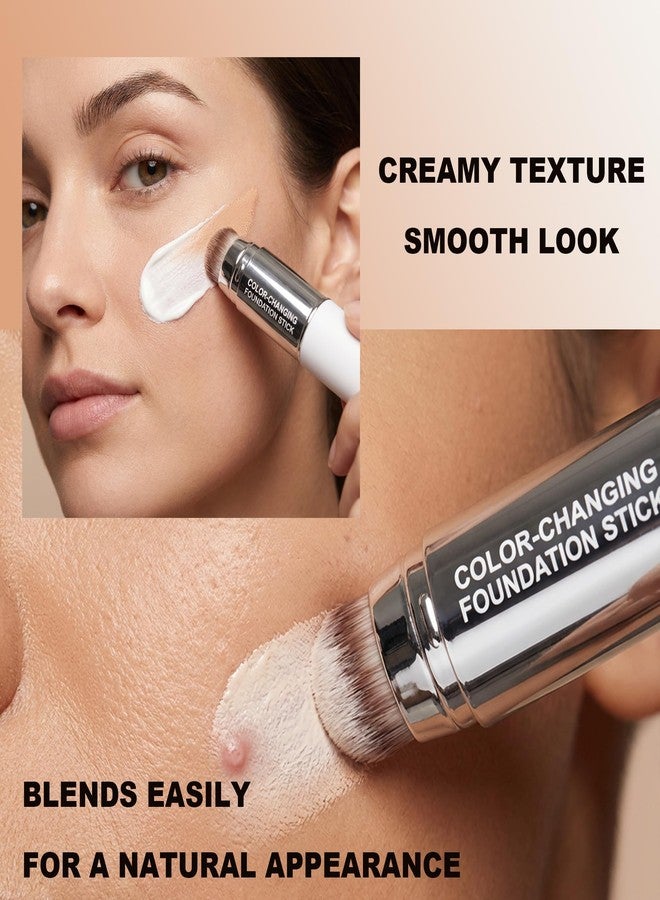 LINELLE Color Changing Foundation Stick V, Korean Makeup Cream Stick 3 In 1- White Foundation- Full Coverage Hydrating Concealer Balm, 2PCS Dual-Ended With Detachable Brush - Image 4