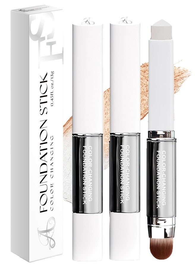 LINELLE Color Changing Foundation Stick V, Korean Makeup Cream Stick 3 In 1- White Foundation- Full Coverage Hydrating Concealer Balm, 2PCS Dual-Ended With Detachable Brush - Image 1