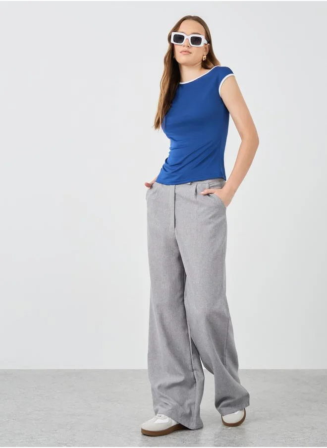 ستايلي Styli Solid Contrast Trim Regular Fit T-Shirts