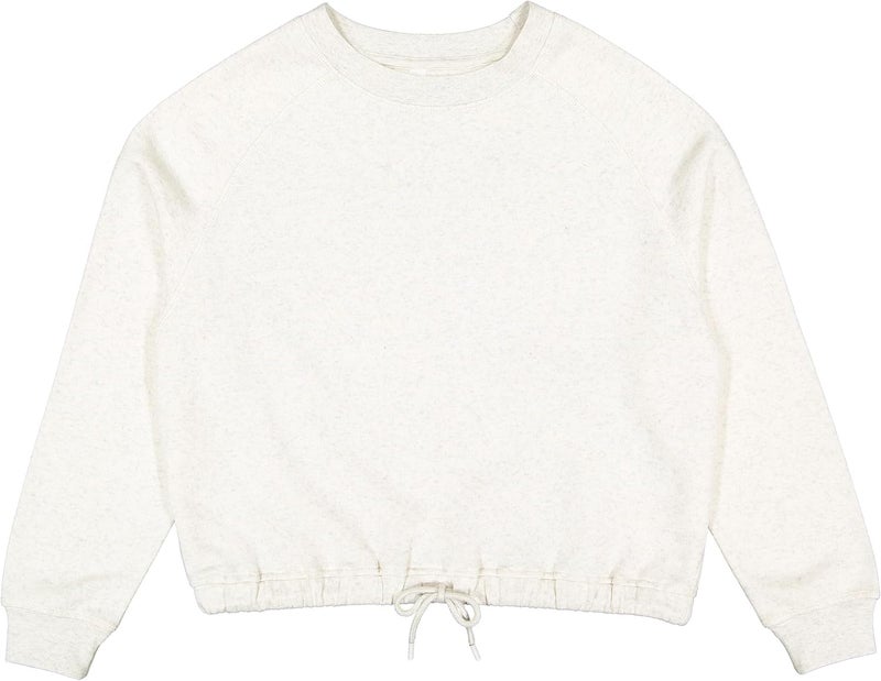 LAT Women Cropped Sweatshirt  Long Sleeve Pullover Fleece with Waist Drawstring Natural Heather Large - Image 1