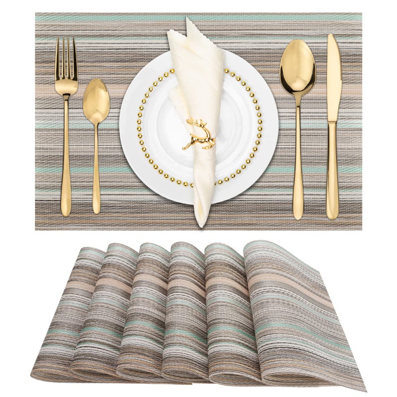 Winknowl Placemats Washable Vinyl Woven Indoor and Outdoor Heat Stain and Water Resistant Elegant Table Mats for Dining Table Set of 6 Teal Green