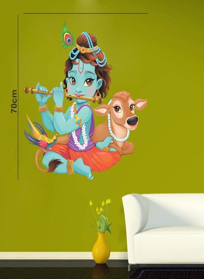 Walltech Combo of 4 Wall Sticker Krishna with Cow-(60 x 42 cms) | Lord Krishna-(47 x 60 cms) | Lord Krishna Flute Playing with Cow-(70 x 60 cms) | Krishna-(45 x 50 cms) - Material Vinyl - Image 4