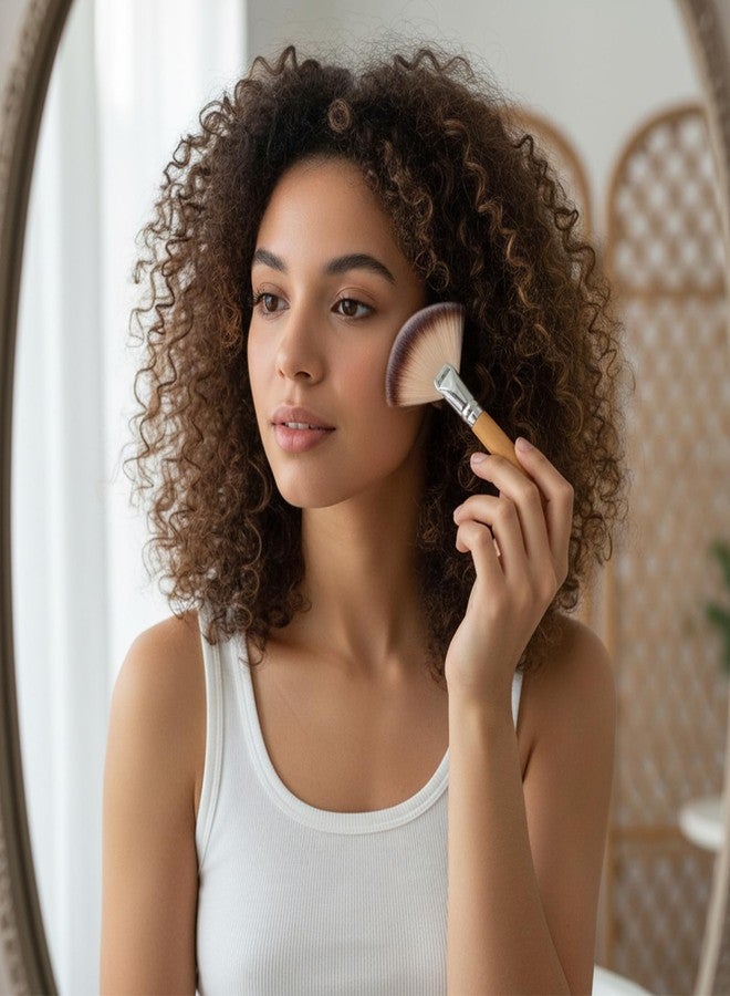 Jeffdad 4Pcs Facial Fan Brush, Fluffy Fan Brushes for Facials, Esthetician Fan Brushes Soft Bristle Highlighter Brush Facial Applicator Makeup Tools for Women Girls Loose Powder Blush - Image 4