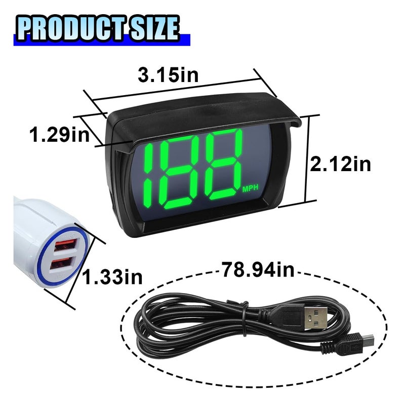 DUSCOKE Car HUD GPS Digital Speedometer, MPH Speed Meter with LED Large Font Head Up Display, Universal USB Cable Plug & Play Speed Gauge for Car, Truck, SUV, Motorcycle (MPH) - Image 2