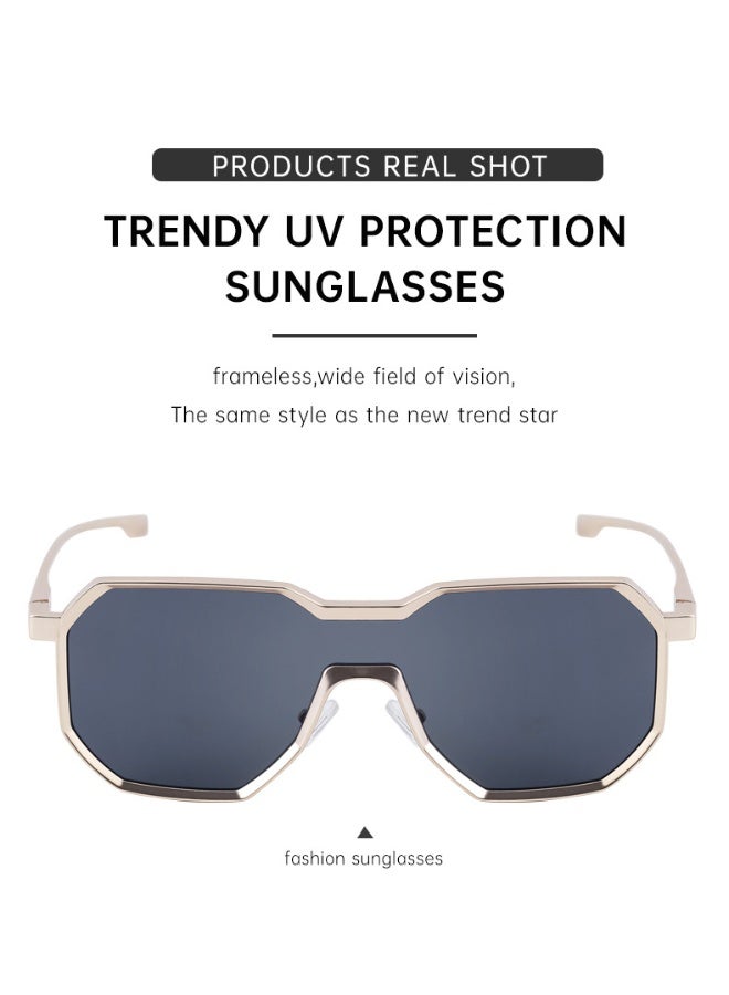 Men's Geometric Rimless Sunglasses, UV400 Protection, Metal Frame, Fashion Driving Shades - Image 1