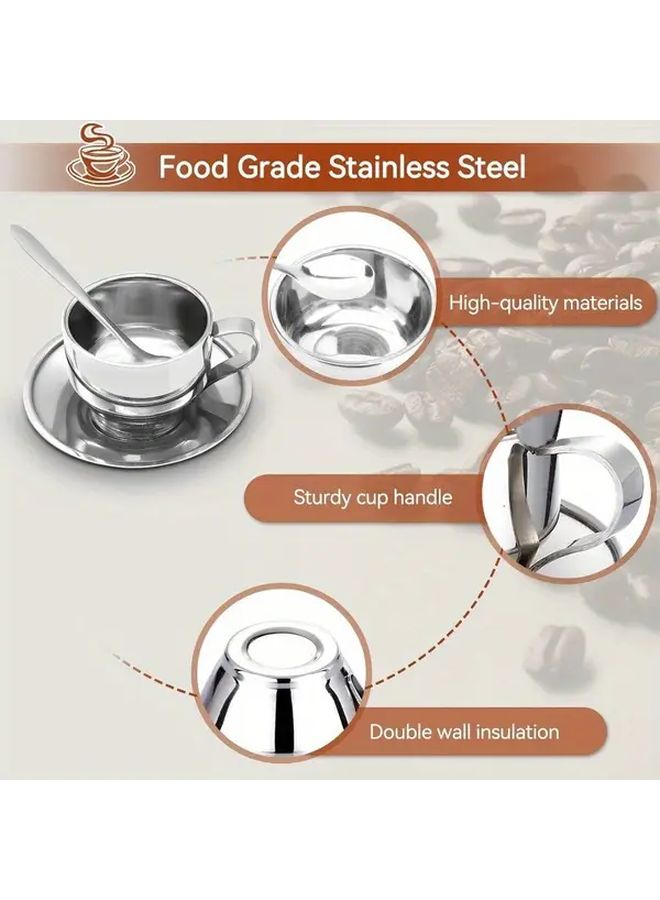 304 Stainless Steel Espresso Cup Set With Saucer Spoon 3 Piece Gift For Coffee Tea Lovers - Image 5