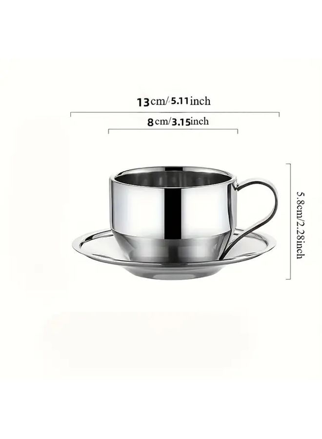 304 Stainless Steel Espresso Cup Set With Saucer Spoon 3 Piece Gift For Coffee Tea Lovers - Image 2