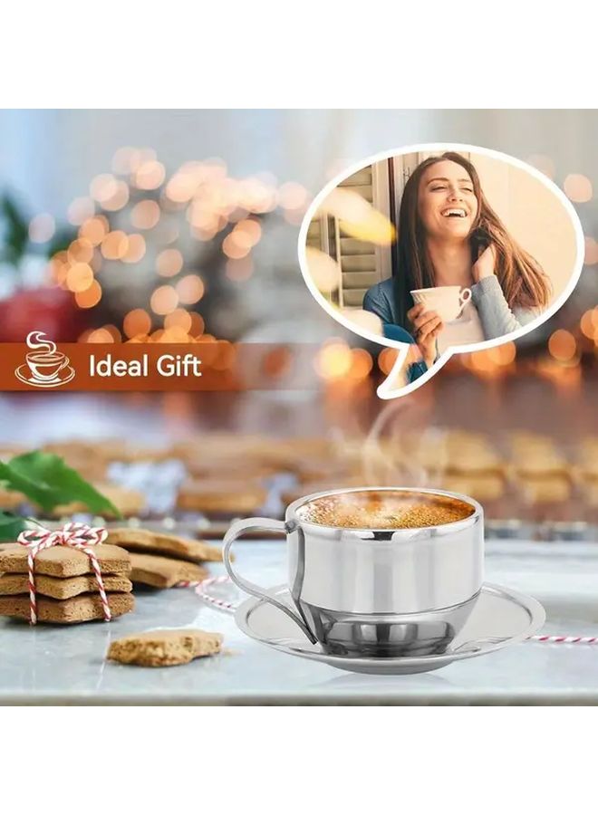 304 Stainless Steel Espresso Cup Set With Saucer Spoon 3 Piece Gift For Coffee Tea Lovers - Image 4