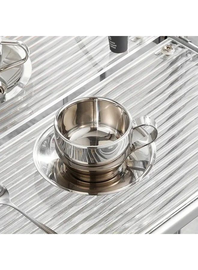 304 Stainless Steel Espresso Cup Set With Saucer Spoon 3 Piece Gift For Coffee Tea Lovers - Image 3