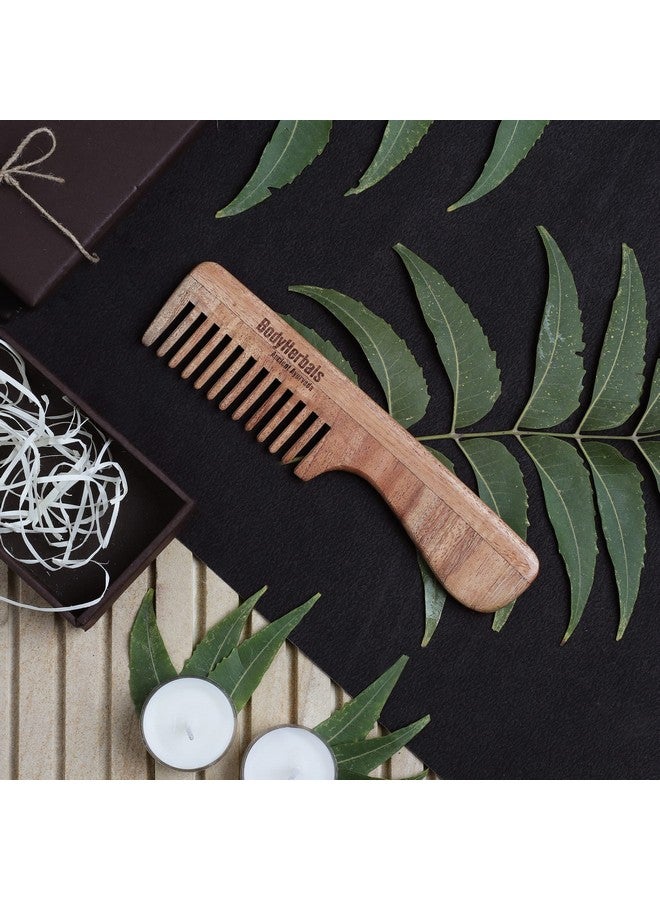 BodyHerbals Dressing Comb, Handle Rake Comb, 100% Neem Wood, Hand Made With Design In Gift Box (Cream) - Image 3