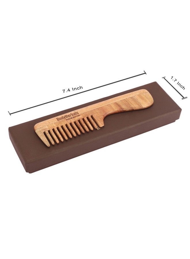 BodyHerbals Dressing Comb, Handle Rake Comb, 100% Neem Wood, Hand Made With Design In Gift Box (Cream) - Image 2