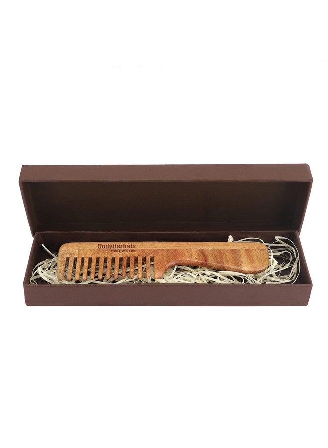 BodyHerbals Dressing Comb, Handle Rake Comb, 100% Neem Wood, Hand Made With Design In Gift Box (Cream) - Image 1